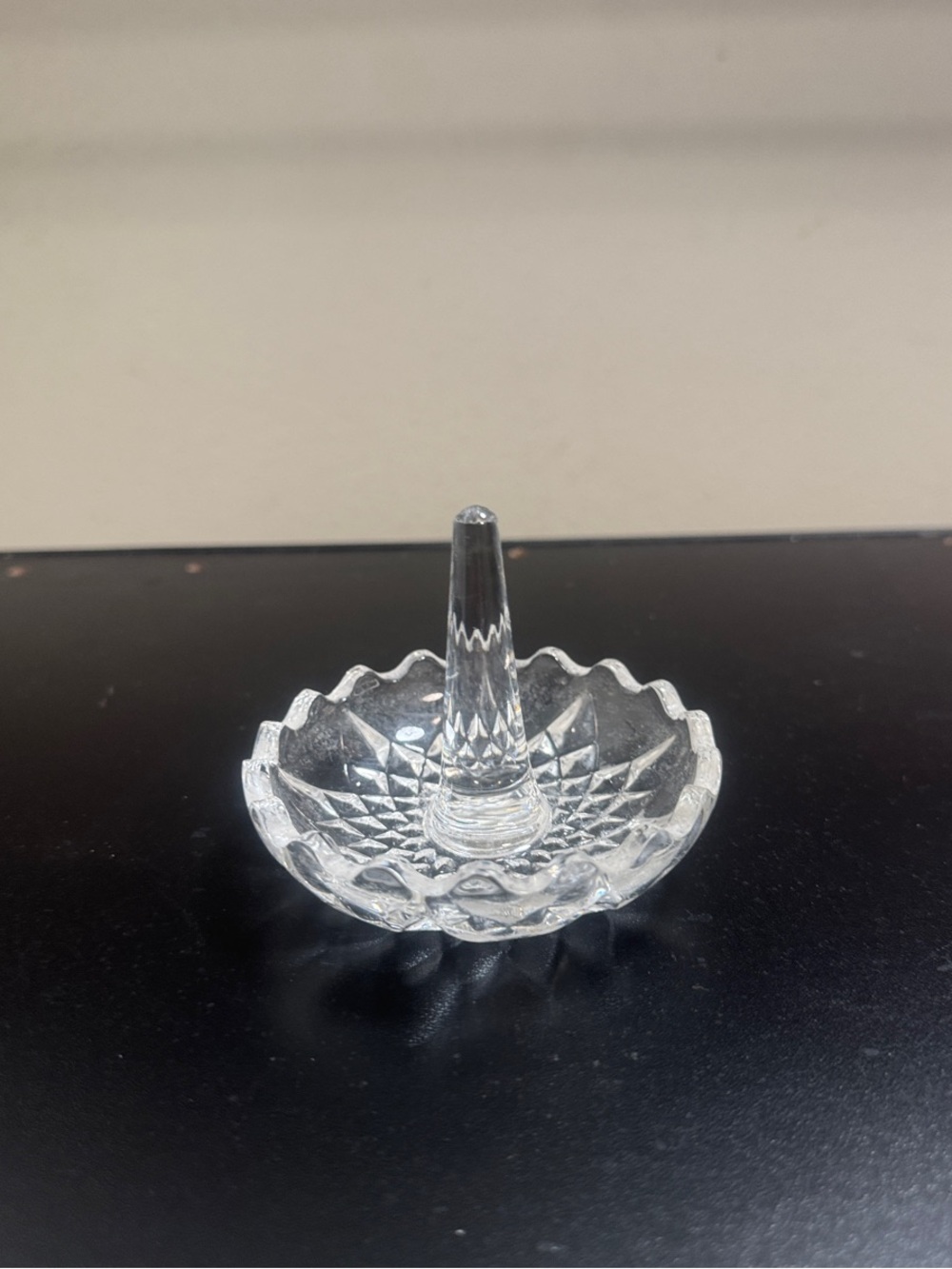 Vintage Pressed Glass Ring Stand with Scalloped Edge